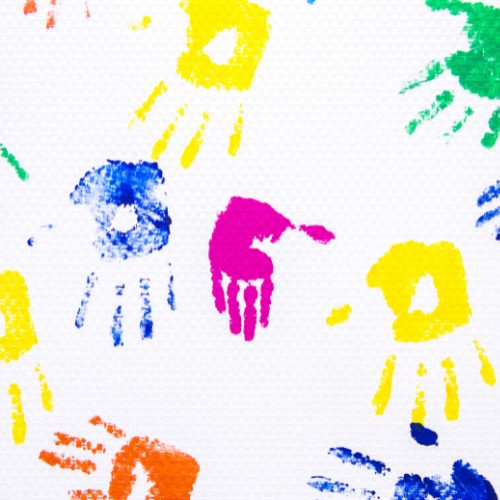 child handprints in paint