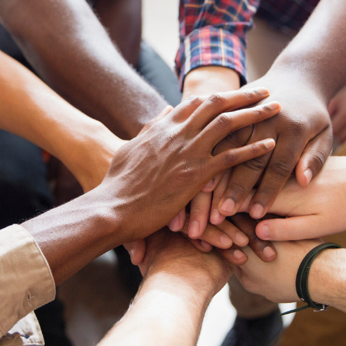 group with their hands in together