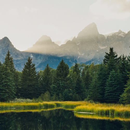 national park mountains and a lake