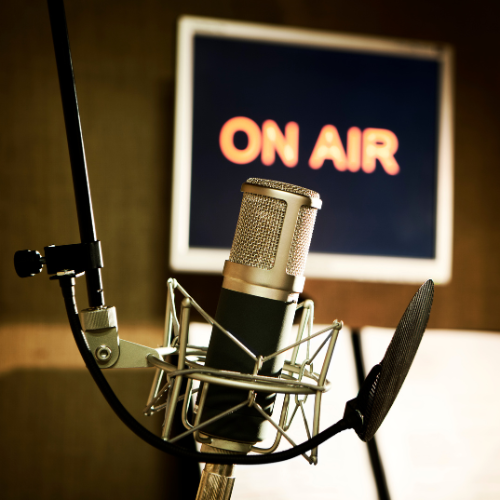 microphone radio interview on-air sign