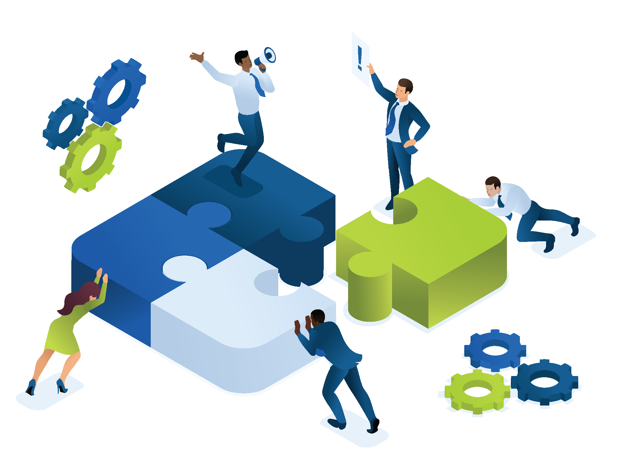 people pushing puzzle pieces together in partnership and collaboration