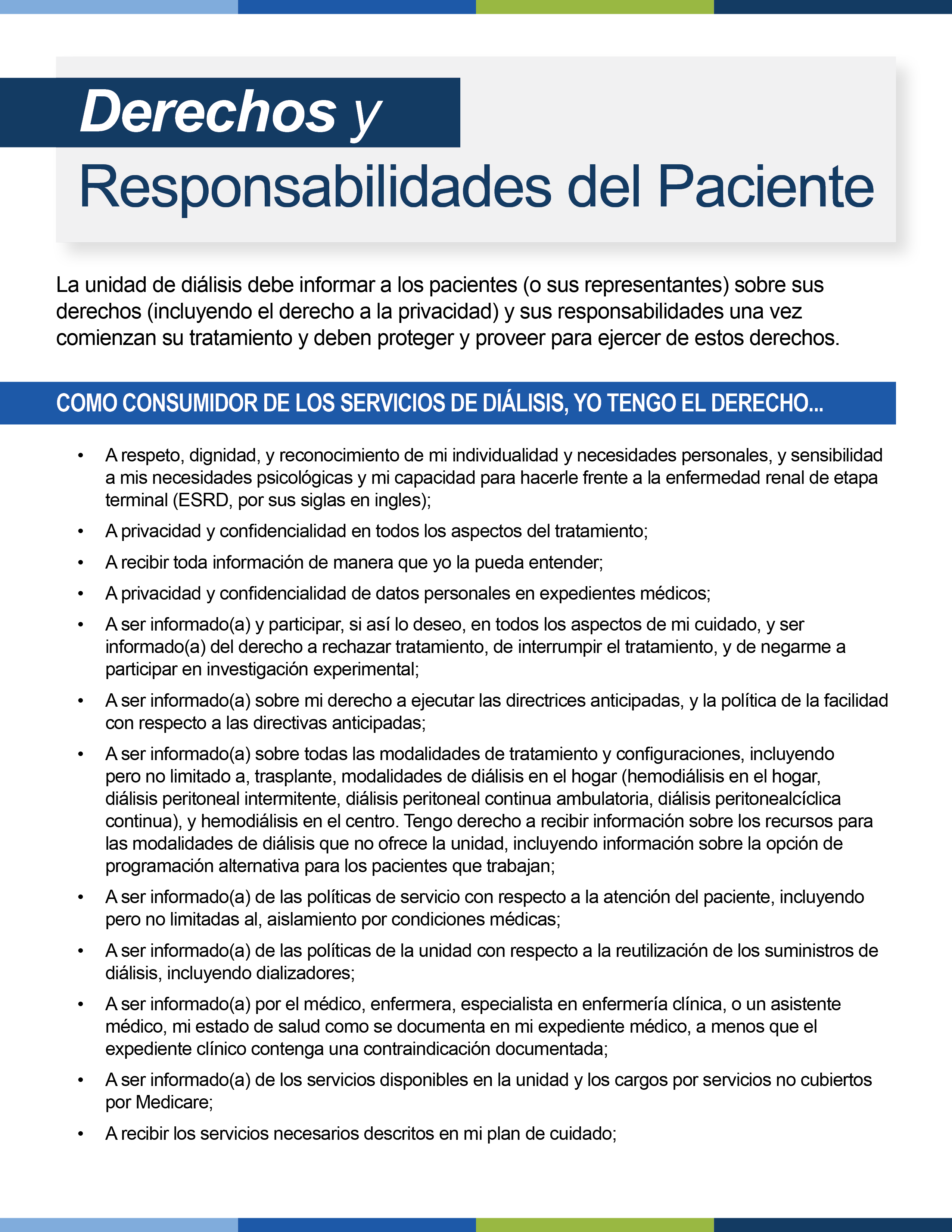 Dialysis Consumer Rights and Responsibilities_Spanish